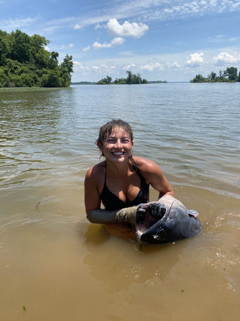 Hannah Barron Noodles Up Some Big Catfish in Illinois