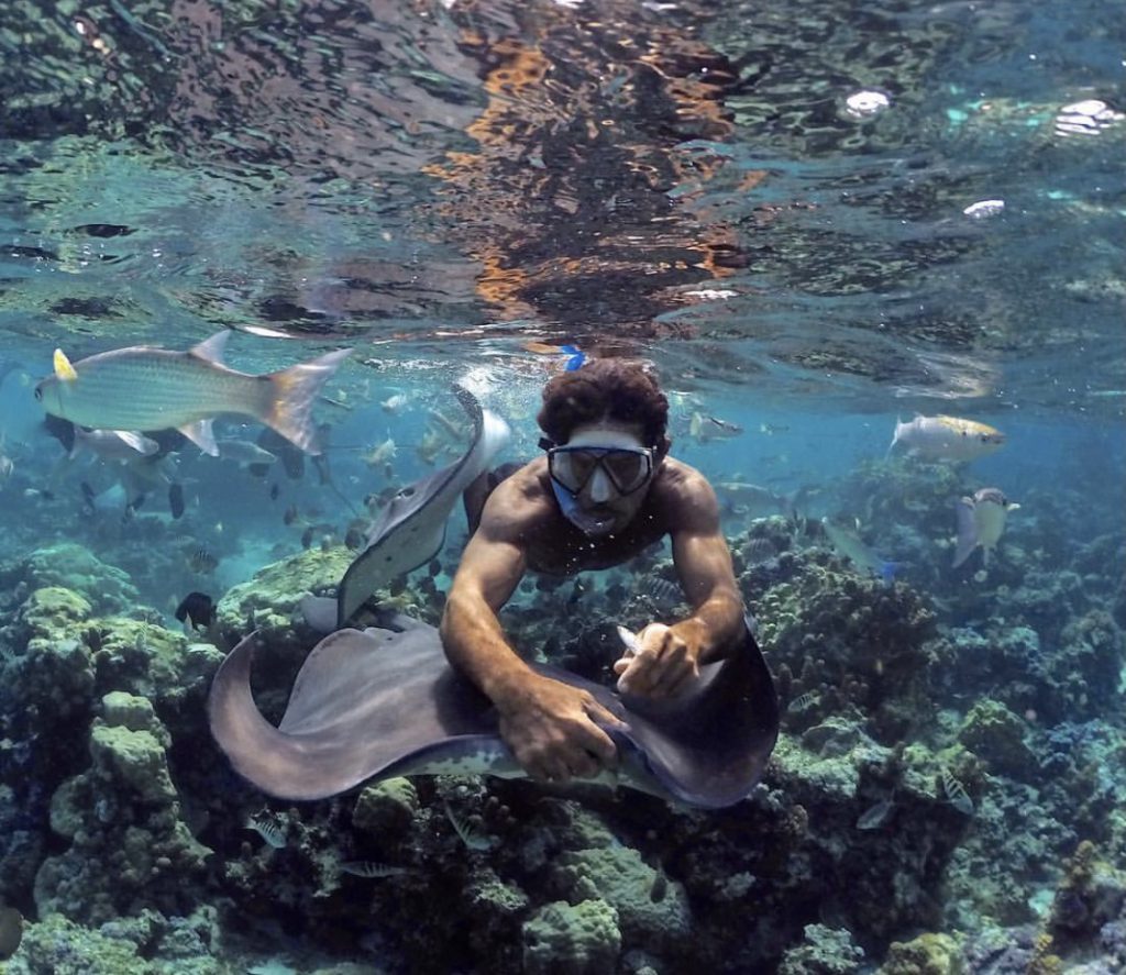 Mark Healey diving with a ray