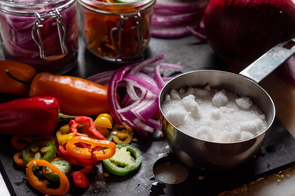 ingredients for making quick pickled summer side vegetables