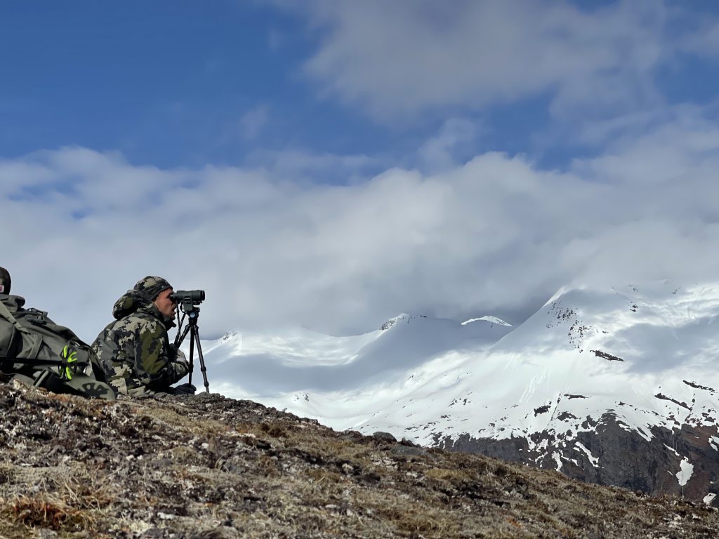 Hunting on a mountain side.