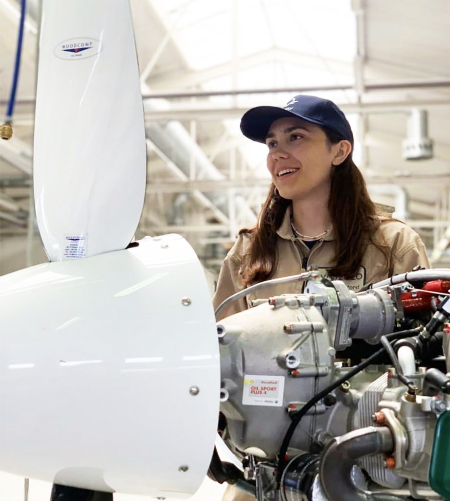 zara rutherford with plane engine