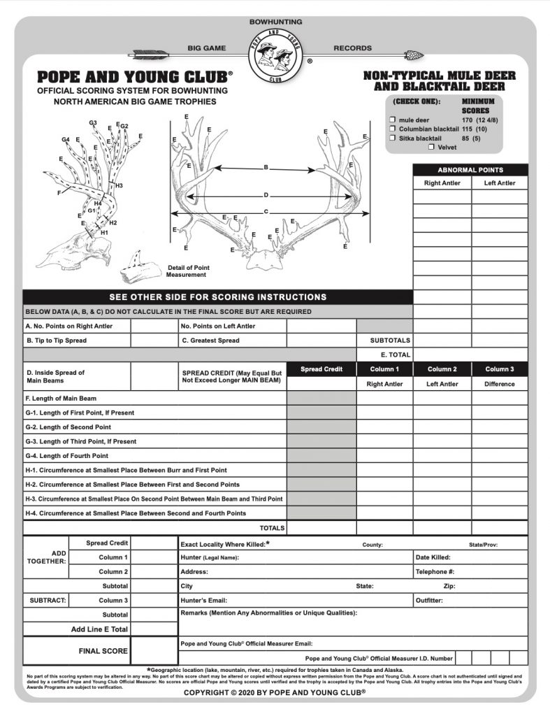 Sci Mule Deer Score Sheet