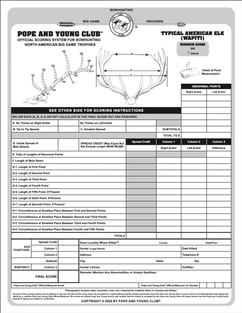 pope and young typical elk scoring sheet