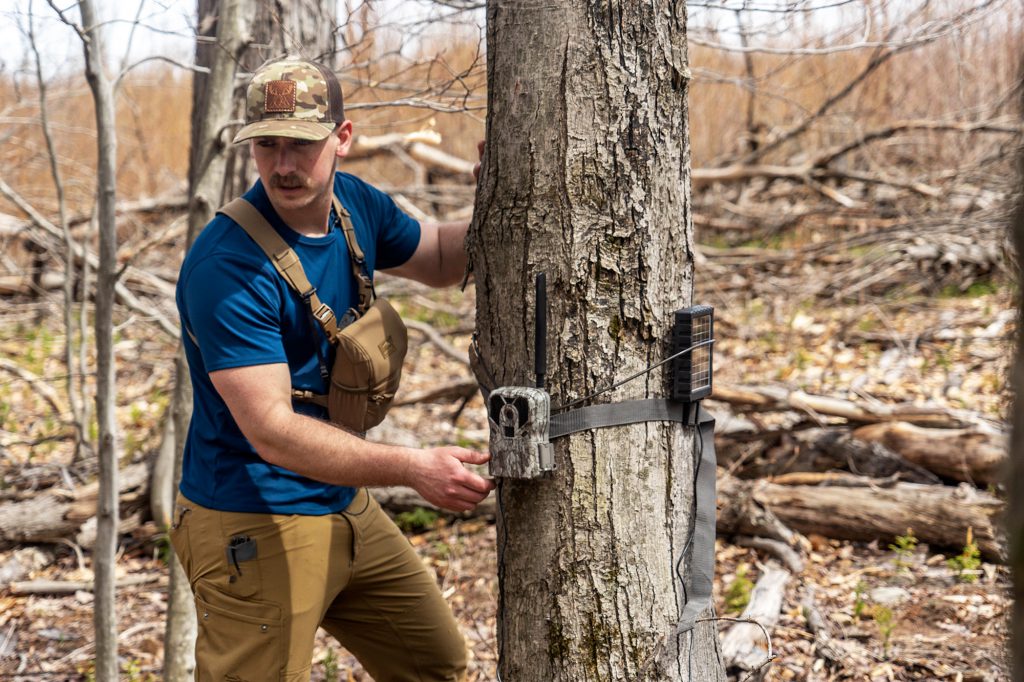 hunter mounting tail cam on tree how to hunt public land whitetail