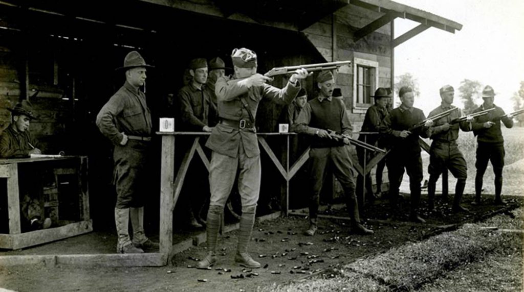 soldier shooting trench gun wwi
