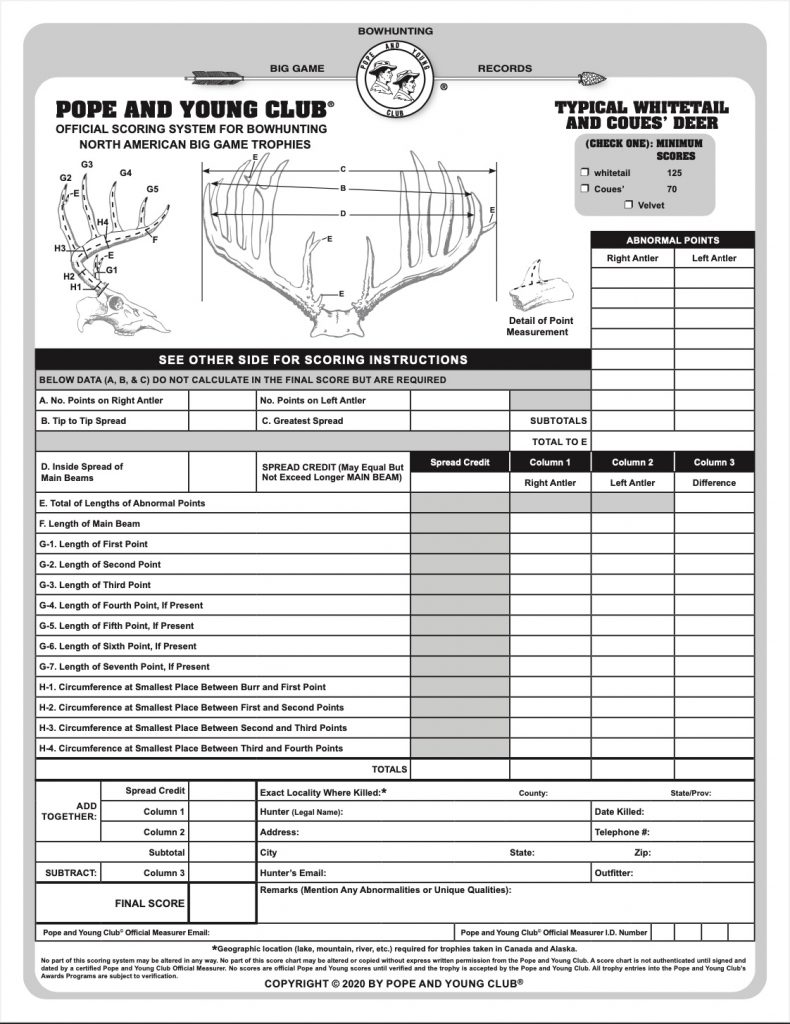 Typical Whitetail Deer Scoresheet