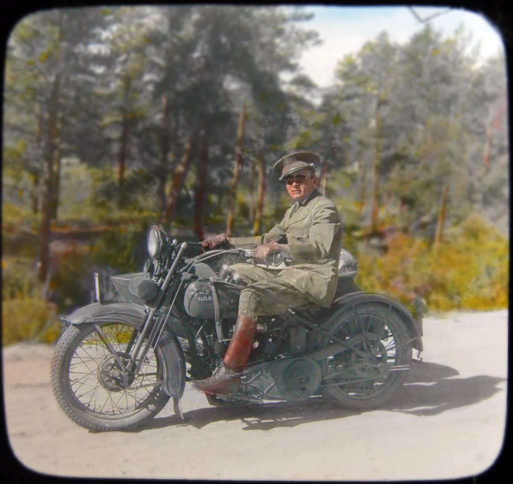 vintage park ranger on motorcycle