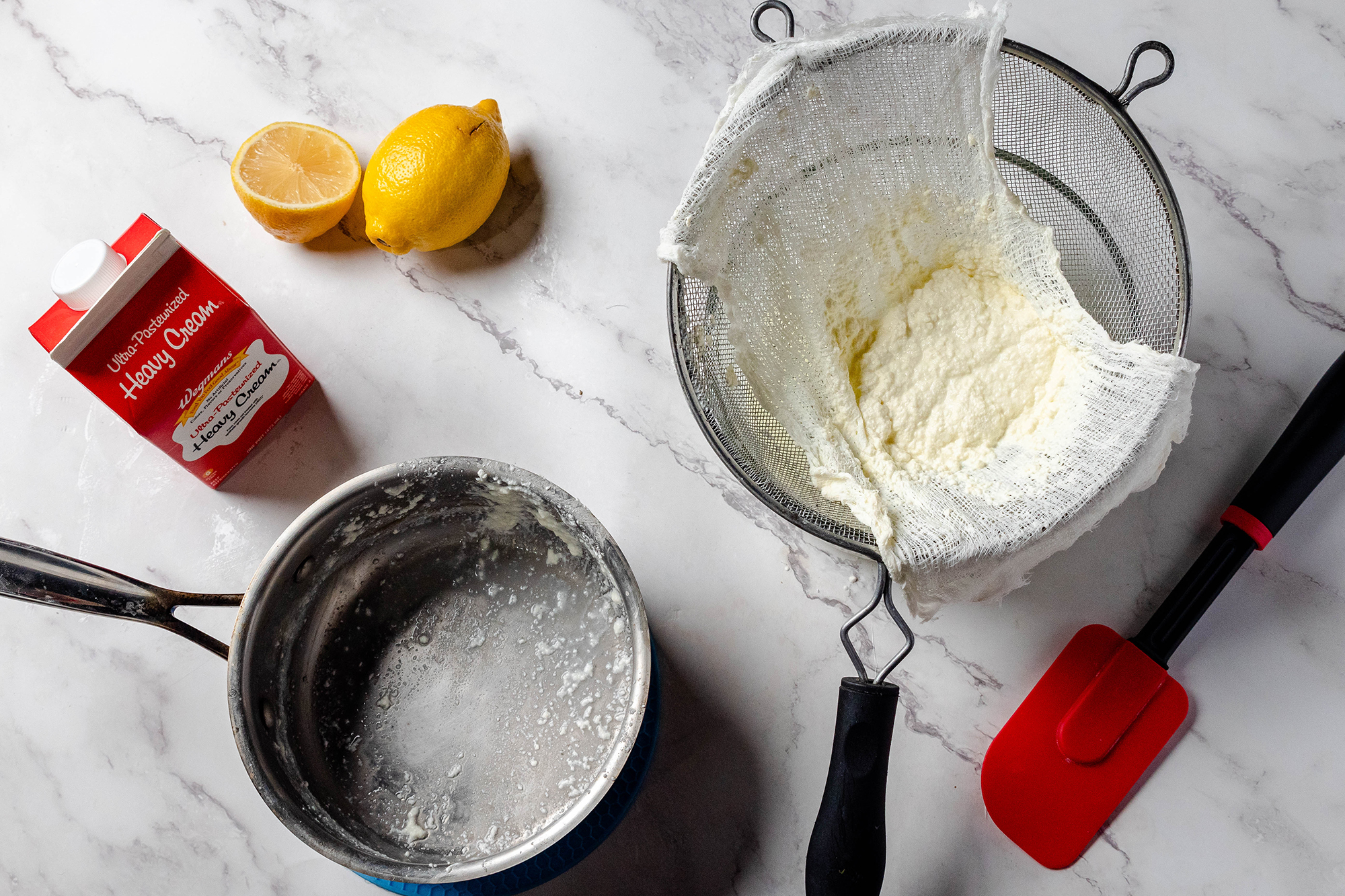 drain the curdled milk through cheesecloth