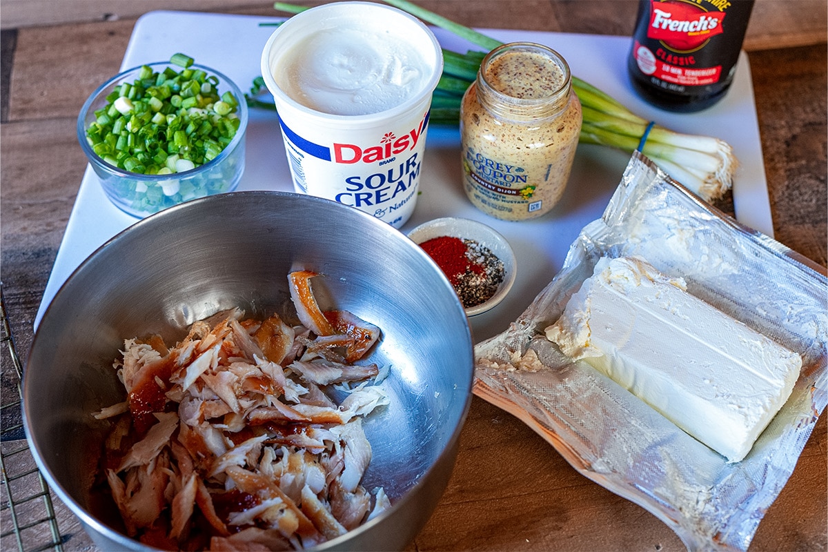 Ingredients laid out for the smoked trout dip