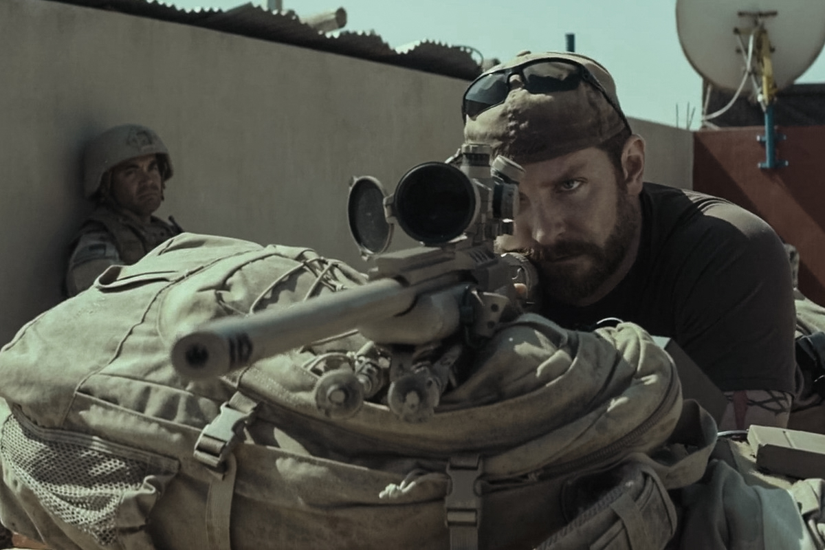 Bradley Cooper uses a McMillan TAC-338 while portraying Chief Petty Officer Chris Kyle in American Sniper.