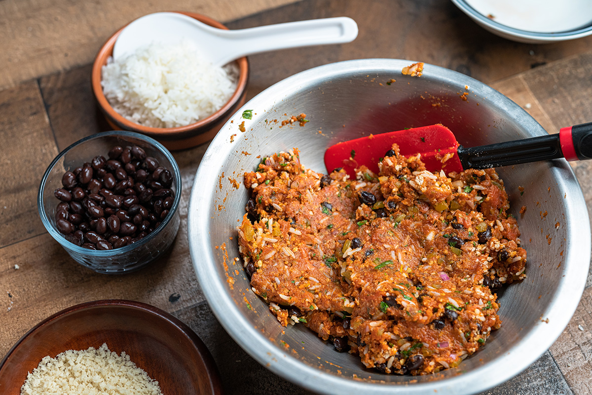 The black beans, rice, and panko help hold the burger together and give it a nice texture when cooked.