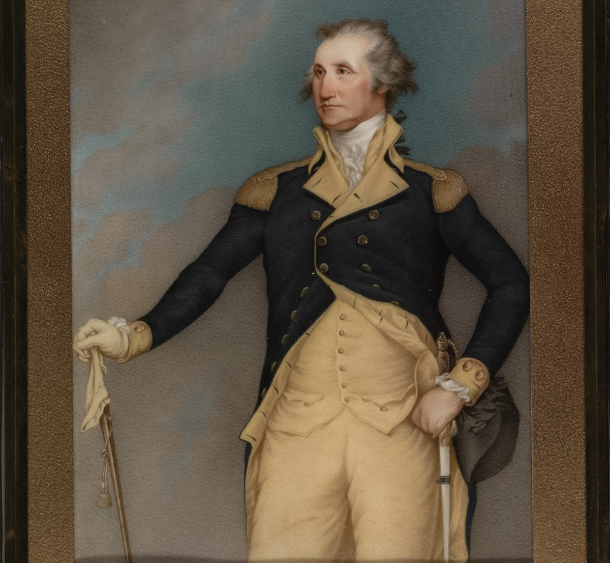 “General George Washington,” a watercolor on ivory painting by Henry Brintnell Bounetheau (1797-1877), in the manner of John Trumbull