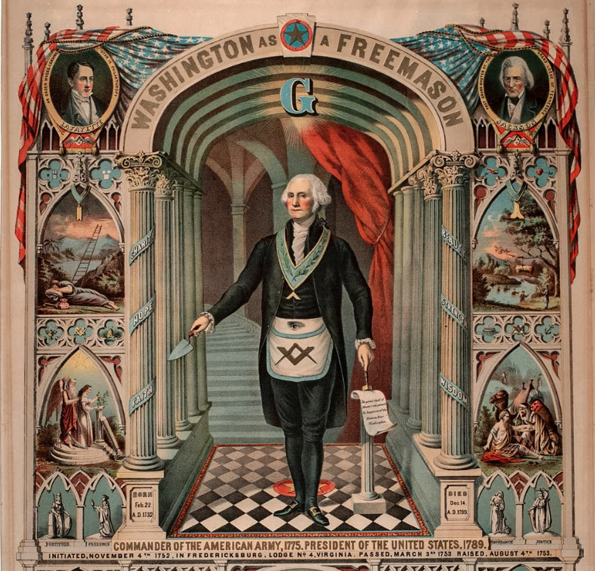 “Washington As A Freemason,” an 1870 lithograph by J. Hale Powers & Company.