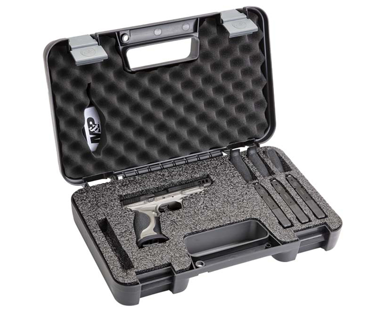 The Smith & Wesson Performance Center M&P9 M2.0 Competitor comes with a hard case, four magazines, and four backstraps.