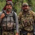 Josh Smith of Montana Knife Co., left, and the author prepare to leave elk camp for the day.