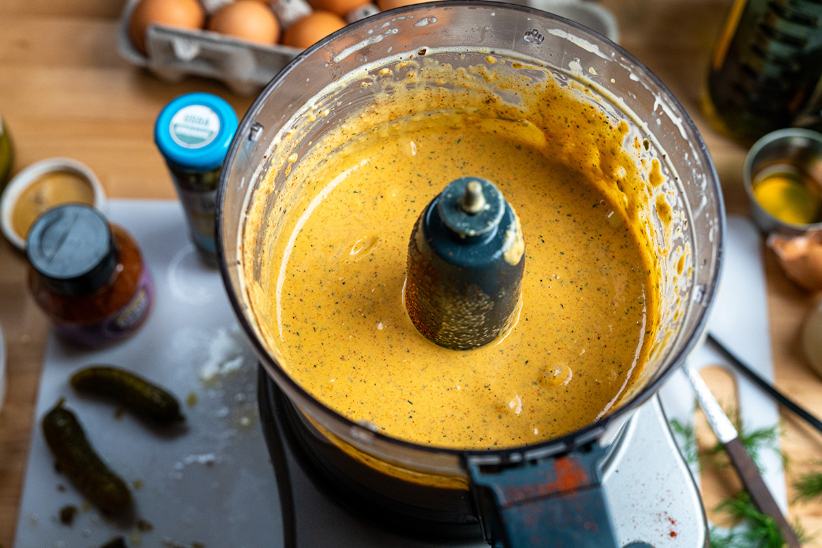 A zesty cajun remoulade is the perfect sauce to accompany a plate of boudin balls.