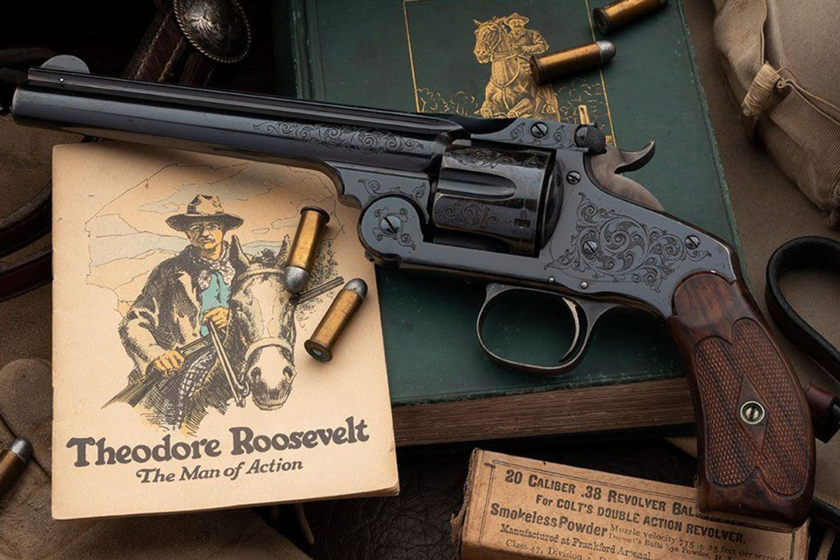 Theodore Roosevelt’s 1898 Smith & Wesson New Model No. 3 revolver is prepared for auction.
