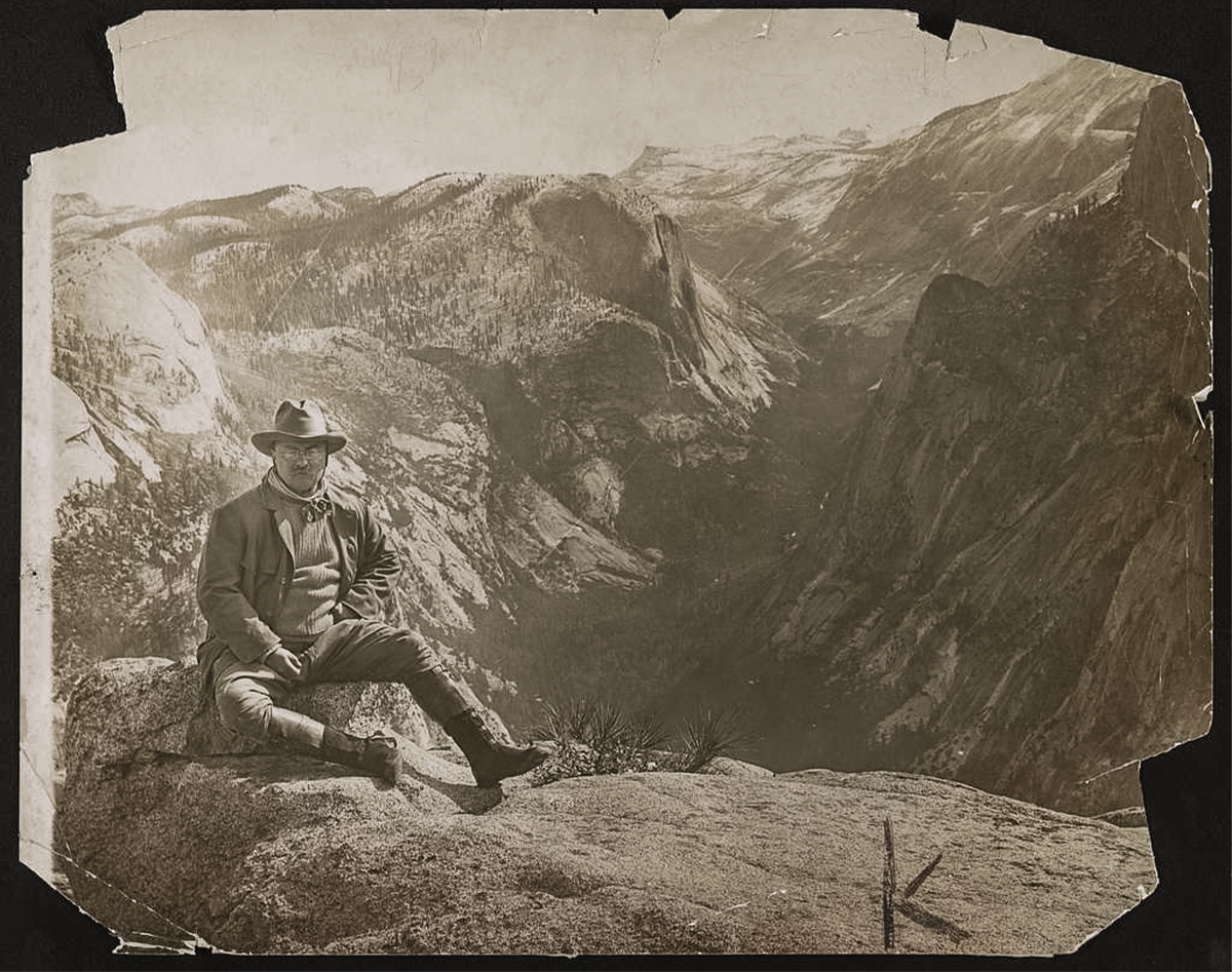 Theodore Roosevelt pictured amid nature's grandest scenery on the west coast. Library of Congress