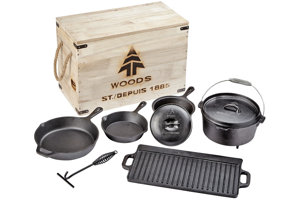 Cast iron campfire cooking kits is too heavy for hiking into the backcountry, but it is perfect for cooking meals back at base camp.