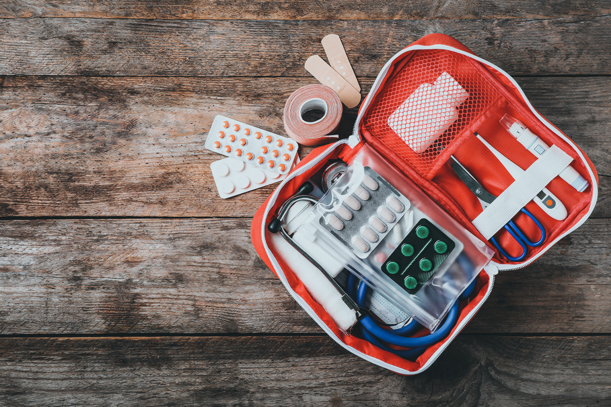 Simple first aid kit with medicine