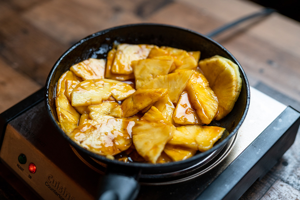 Salty and sweet, teriyaki glazed pineapple for the hawaiian burger