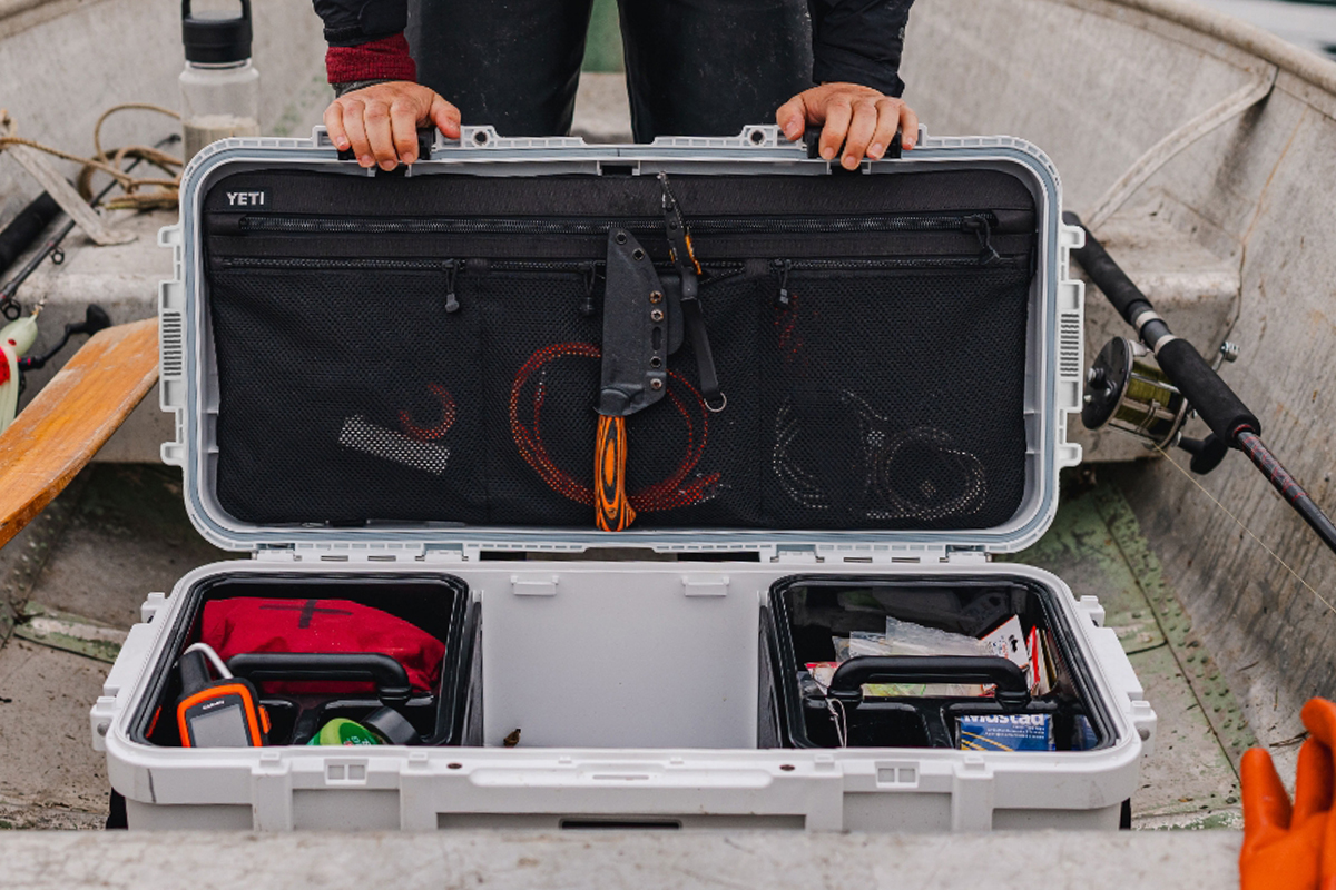 Pack all your survival goodies in the rough-and-ready Yeti GoBox 60, and keep them organized with caddies and dividers.