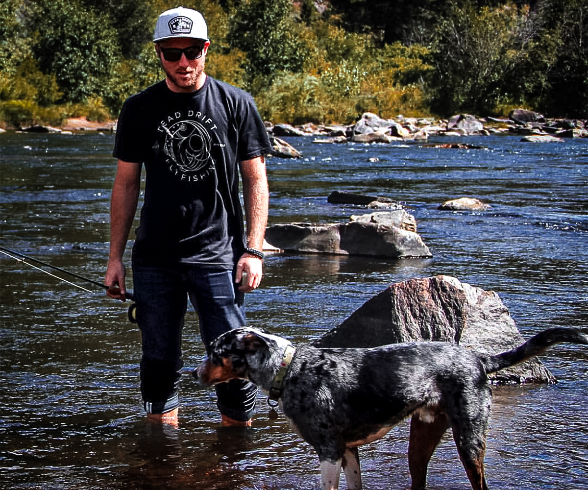 fly fishing with dog